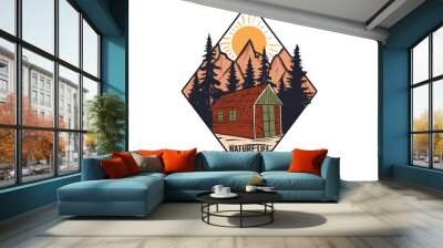 Wild life graphic print design for t shirt print, poster, sticker, background and other uses. Mountain lifestyle batch artwork. Wall mural