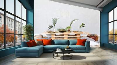 beautiful interior of the living room in the style of boho Wall mural