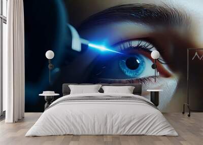 Laser vision correction. Woman's eye. Human eye. Woman eye with laser correction. Eyesight concept Wall mural