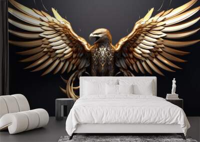 3d metallic gold eagle head on black beautiful texture background. Beautiful 3D print design for interior, wall, wallpaper, canvas. Video game logo Wall mural