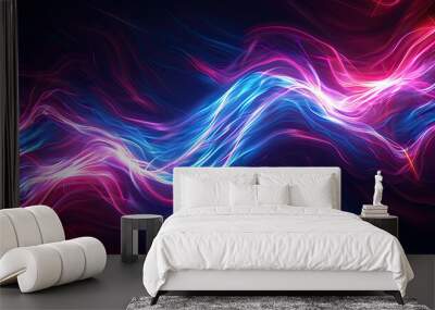 3d render, abstract background with glowing neon lines. Data transfer concept. Scientific digital wallpaper of neurolink Wall mural