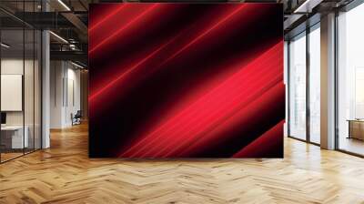 Abstract black red gaming background with modern luxury grid pattern retro vapor synthwave smoke fog, neon red light ray and triangle stripes line paper cut style	
 Wall mural