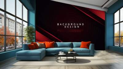 Abstract black red gaming background with modern luxury neon red light ray and triangle stripes line paper cut style Wall mural