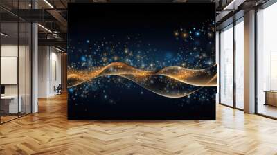 Abstract luxury golden wave lines star shape curved overlapping on dark blue background. Template premium award design. Premium background. Luxury Blue and gold background. Christmas banner Wall mural