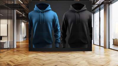 Blank black hoodie template. Hoodie sweatshirt long sleeve with clipping path, hoody for design mockup for print, isolated on white / black background. Sport wearsuit. Genereative AI Wall mural