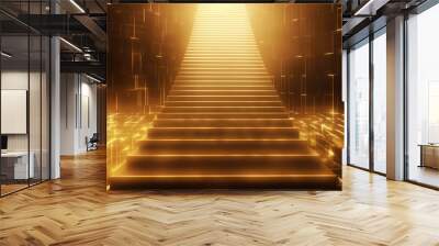 Luxury yellow golden staircase with gold light ray for award ceremony. Generative AI Wall mural