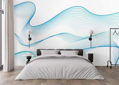 Vector 3d echo audio wavefrom spectrum. Abstract music waves oscillation graph. Futuristic sound wave visualization. Blue flowing wave line impulse pattern on white. Synthetic music technology sample. Wall mural