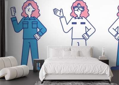 作業着を着用した女性のイラストセットQ Wall mural