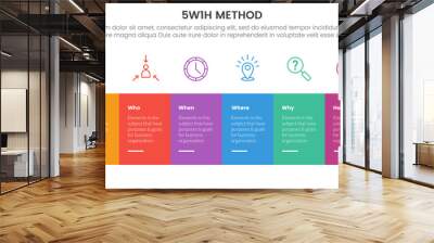 5W1H problem solving method infographic 6 point stage template with box table fullcolor and icon on top for slide presentation Wall mural