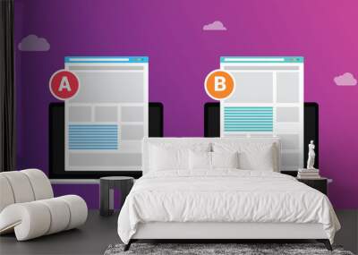 ab a b split testing concept with two business men compare test result between 2 page of website design comparison - vector illustration Wall mural