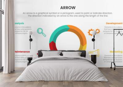 arrow infographic with circle arrows concept for slide presentation with 4 point list and arrow shape direction Wall mural