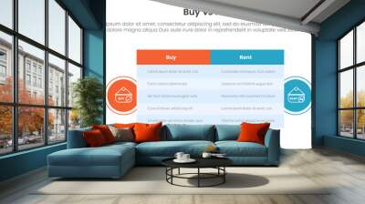 buy or rent comparison or versus concept for infographic template banner with big table box and circle shape badge with two point list information Wall mural