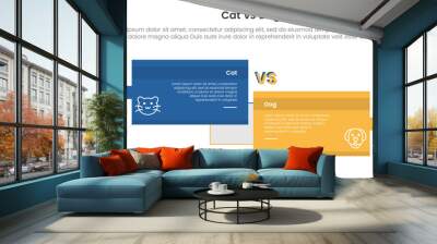 cat vs dog comparison concept for infographic template banner with big box opposite arrows direction with two point list information Wall mural