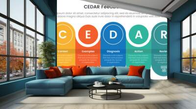 CEDAR feedback model infographic template banner with round rectangle with circle combination timeline with 5 point list information for slide presentation Wall mural