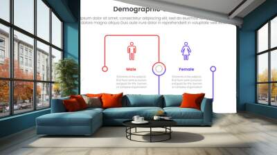 demographic man vs woman comparison concept for infographic template banner with square outline linked connection square base with two point list information Wall mural