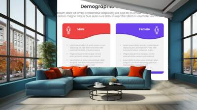 demographic man vs woman comparison concept for infographic template banner with wave swirl curve table box with two point list information Wall mural