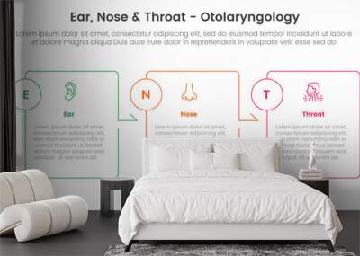 ent health treatment disease infographic 3 point stage template with box outline table arrow right direction for slide presentation Wall mural