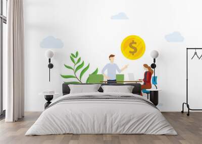 financial consultation concept with man and woman female discussion about financial money with modern flat style Wall mural