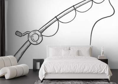 fishing rod line isolated doodle hand drawn sketch with outline style Wall mural