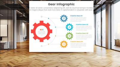 gear cogwheel infographic template banner with half circular line connection with 4 point list information for slide presentation Wall mural