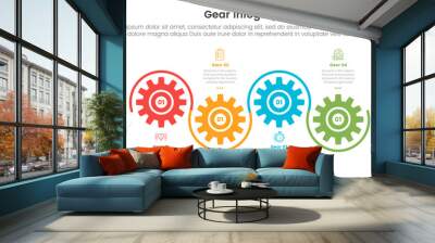 gear cogwheel infographic template banner with timeline horizontal up and down with 4 point list information for slide presentation Wall mural