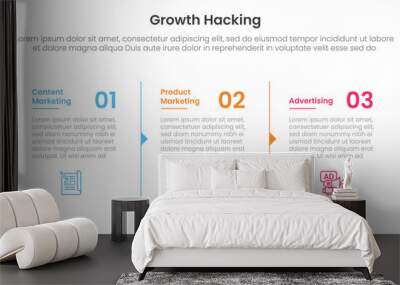 growth hacking infographic 3 point with column separation with arrow outline for slide presentation Wall mural