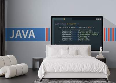 java programming language with laptop and code script on screen vector illustration Wall mural