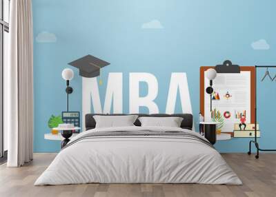 mba master of business administration business concept education degree with team people and graph and chart for with modern flat style - vector Wall mural