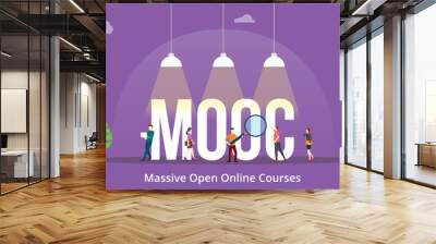 mooc massive open online course concept with big word text and people with modern flat style Wall mural