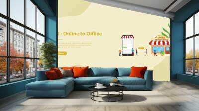 o2o online to offline e-commerce new concept technology with store and website page for website template or banner landing homepage - vector Wall mural