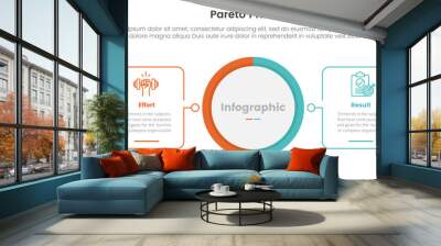 pareto principle comparison or versus concept for infographic template banner with big circle center and outline square shape with two point list information Wall mural