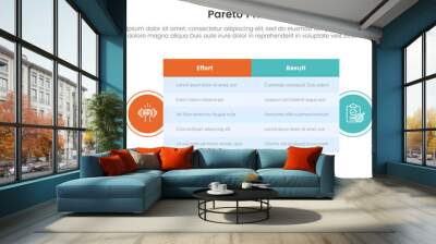 pareto principle comparison or versus concept for infographic template banner with big table box and circle shape badge with two point list information Wall mural