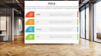 pdca management business continual improvement infographic 4 point stage template with long rectangle box vertical stack for slide presentation Wall mural