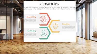 stp marketing strategy model for segmentation customer infographic with vertical honeycomb shape layout concept for slide presentation Wall mural