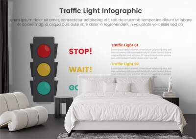 traffic light infographic template banner with stack data information and lights description with 3 point list information for slide presentation Wall mural