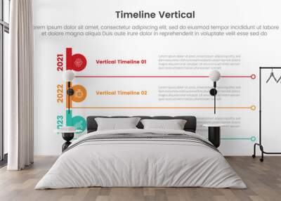 vertical timeline milestone infographic template banner with creative circle and long small line bottom with 3 point list information for slide presentation Wall mural