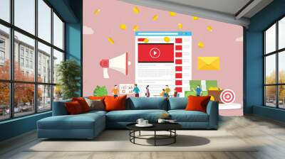 video marketing campaign concept with social media team business marketing with modern style - vector Wall mural