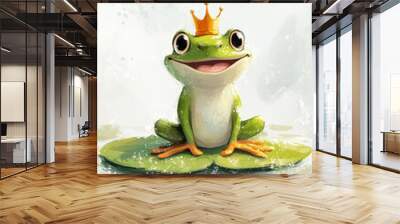 A happy frog sitting on a lily pad Wall mural