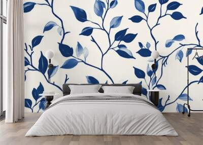 A pattern with a floral design in cobalt blue Wall mural