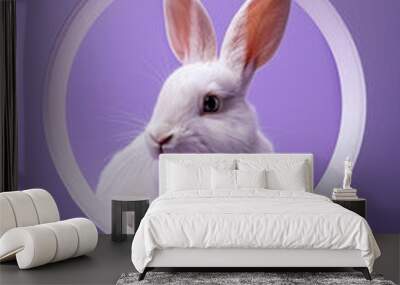 A white rabbit looking out of the colored circle Wall mural