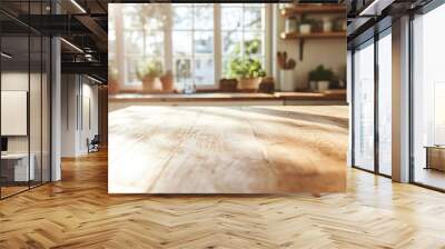 A wide table in the foreground in the kitchen Wall mural