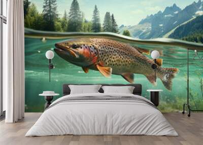 Big trout swimming under water line Wall mural