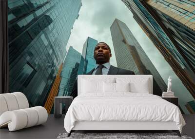 Businessman in a modern urban landscape buildings Wall mural