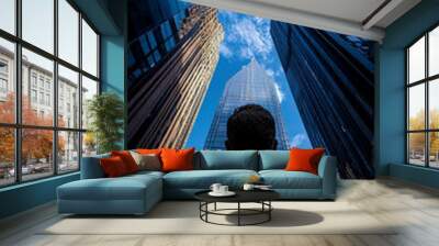 Businessman in a modern urban landscape buildings Wall mural