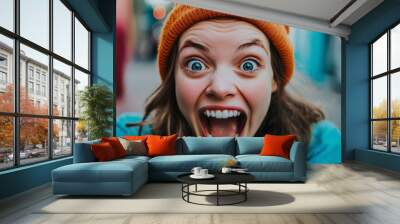 Close up on excited person portrait Wall mural