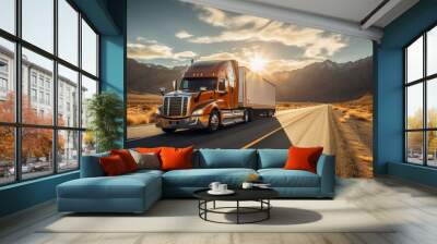 Closeup of a truck driving down a west coast road at sunny day Wall mural