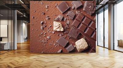 Composition of bars and pieces of different milk chocolates Wall mural