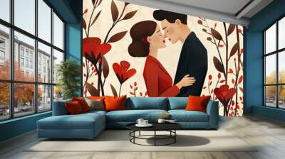 Couple in Valentines card in the style of Love is Wall mural