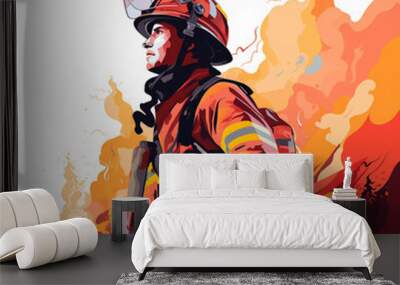 Flat vector illustration, a fireman, white background Wall mural