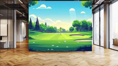 Outdoor golf court scene in flat graphics Wall mural